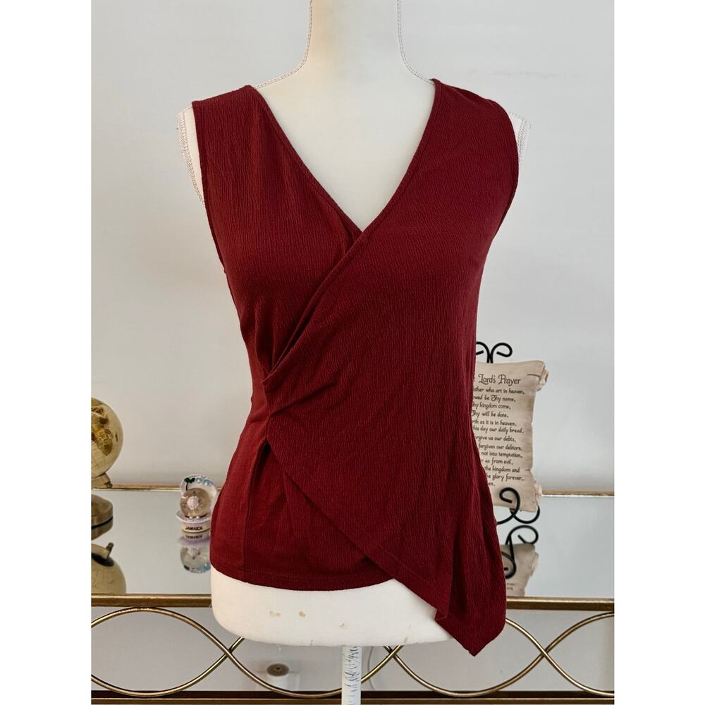 14th & Union Rustic Red Blouse Cross Over V Neck Asymmetrical Top Women's Small